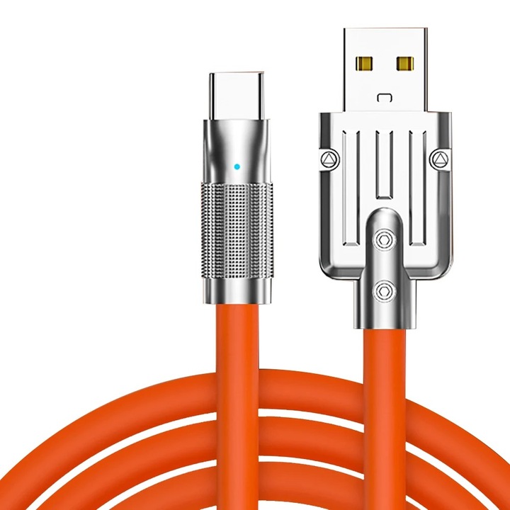 Cablu de Date/Incarcare OZ Orange, Premium, USB la USB-C max 5A, 120W, 2M, Cauciucat si durabil, Agrafa de strangere USB la PD, Portocaliu