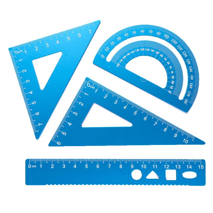 Set instrumente geometrie Herusi rigla 15cm durabila stralucitor