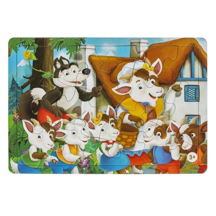 Puzzle "Lupul si cei 7 iezi" Shopiens®, pentru copii, 15 piese