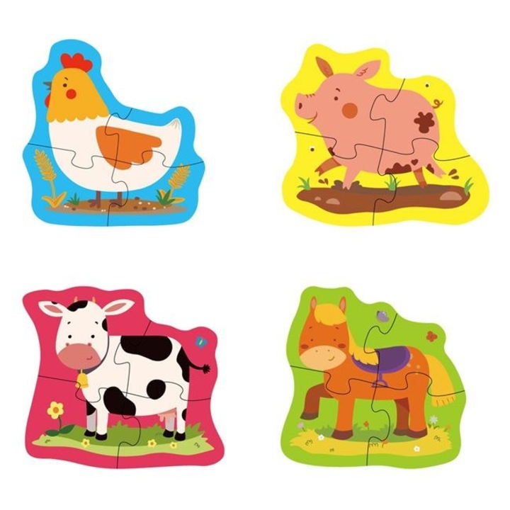 Puzzle pentru bebelusi cu 4 animale de la Ferma Shopiens®, multicolor, 16 piese