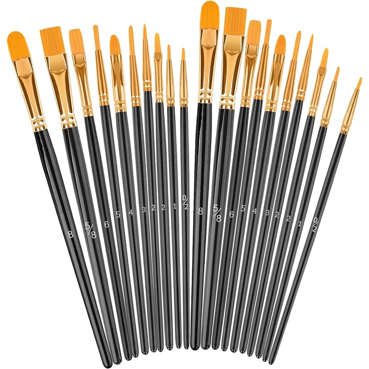 Set 20 pensule pictura, QttvbTna, maner lemn, varfuri variate, 17.5-19.5cm