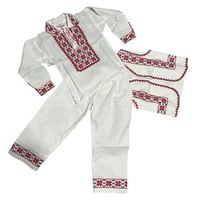 Costum popular baieti, alb/rosu, 3 piese, 7-8 ani