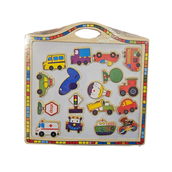 Tablita cu forme magnetice, 17 piese magnetice, multicolor, +3 ani