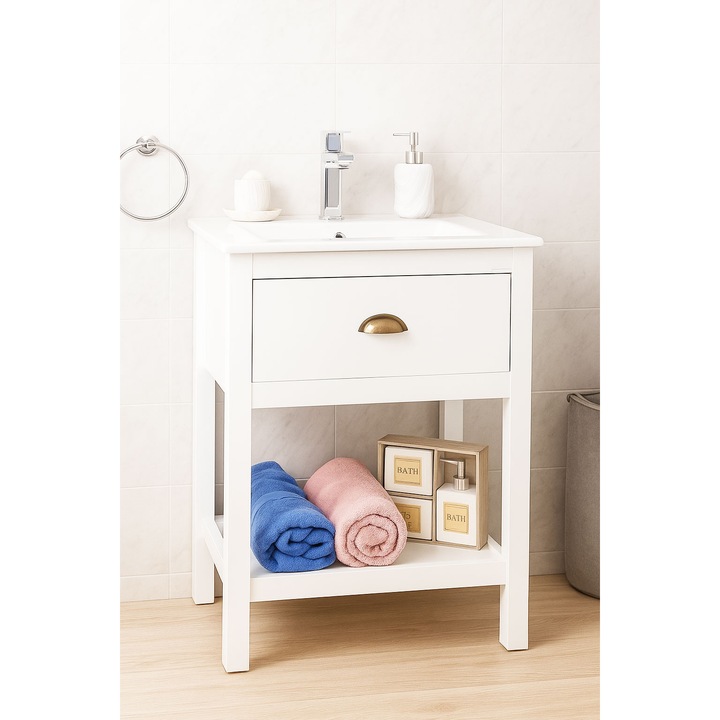 Set mobilier baza si lavoar Badenmob, seria 020, 60x46x81cm, Alb