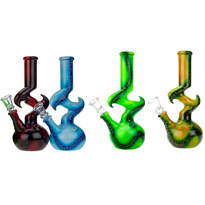 Set 4 bonguri Crackle Finish inaltime 20cm, sticla borosilicata, cu finisaj in ZigZag