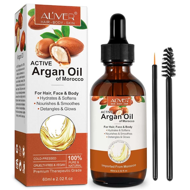 Арганово масло от Мароко 100% натурално за коса, кожа и тяло Aliver, 60 ml