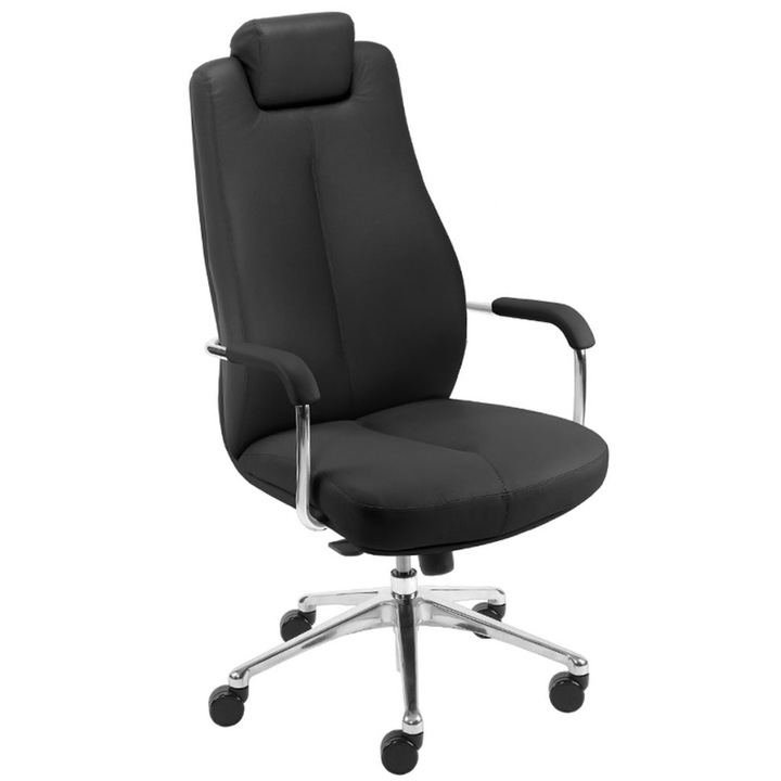 Директорски стол, Nowy Styl Sonata 24/7, Естествена кожа, Черен