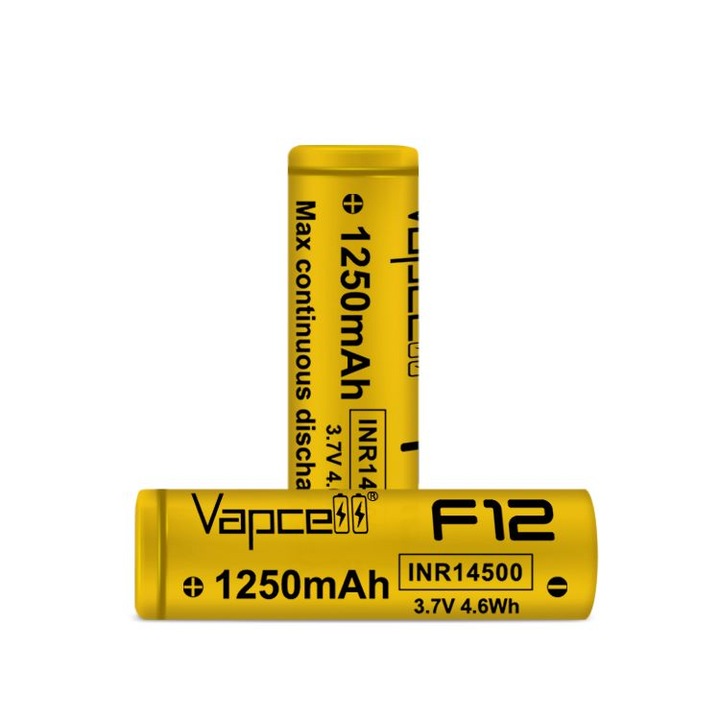 Akkumulátor 14500, kapacitás 1250 mAh, Vapcell F12, feszültség 3.7V, intenzitás 3A, lapos tetejű