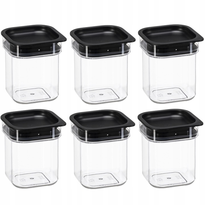 Set 6 Cutii Depozitare Alimente,6x 0,6L, cu inchidere ermetica, Transparent, Plastic, organizator, lotf, nhg