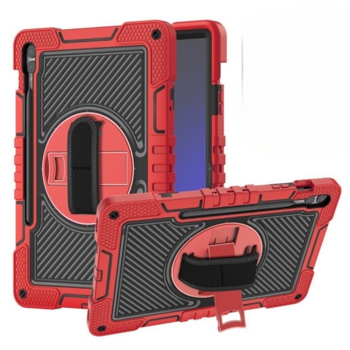 FixGuard Defense360 tok, forgatható Samsung Galaxy Tab S9 Plus-hoz, 12,4" X810 / X816B, piros fekete