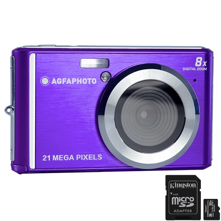 Пакет Цифров фотоапарат AgfaPhoto DC5200 21MP HD 720p Violet и 32 GB карта