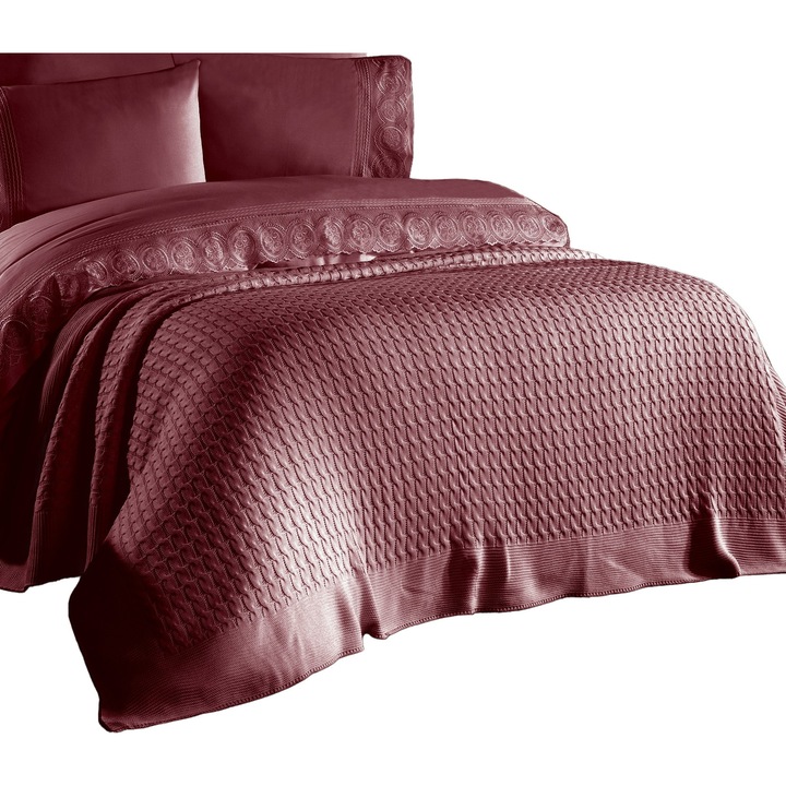 Плетено одеяло за легло, бордо, размер 200x220 см, Valentini Bianco, одеяло Bordo