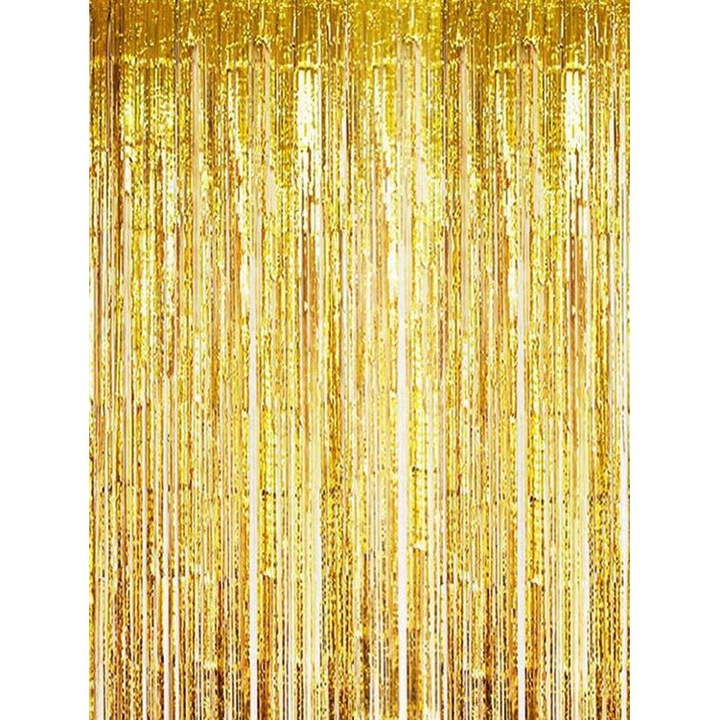 Perdea decorativa, It's Party Time, din folie Auriu Glitter, 100x200 cm, pentru petreceri aniversare