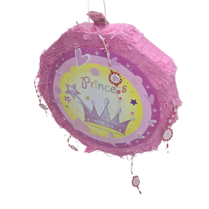 Пинята за партита, кръгъл модел Princess, 44 см x 42 см x 9 см, Розова