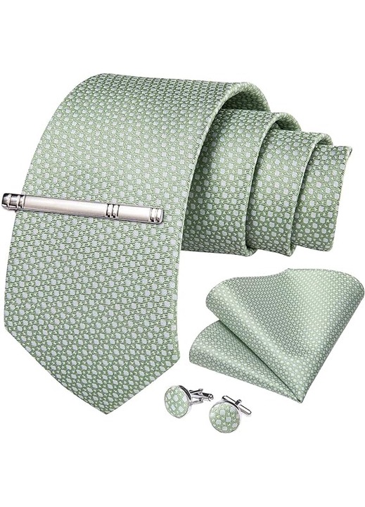 Set cravata + batista / butoni / ac, LLWL, Matase, Verde, 145 cm