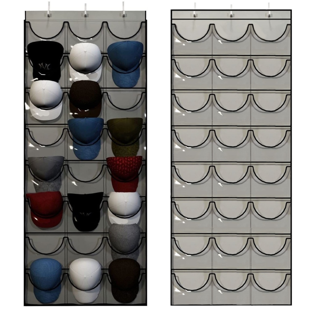 Organizator pentru sepci, PVC, 24 Spatii depozitare, 70x164cm, Gri ...