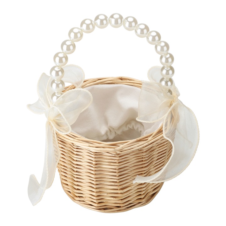 Сватбена кошница, Ратан, 15x21 см, Кафяво/Бяло