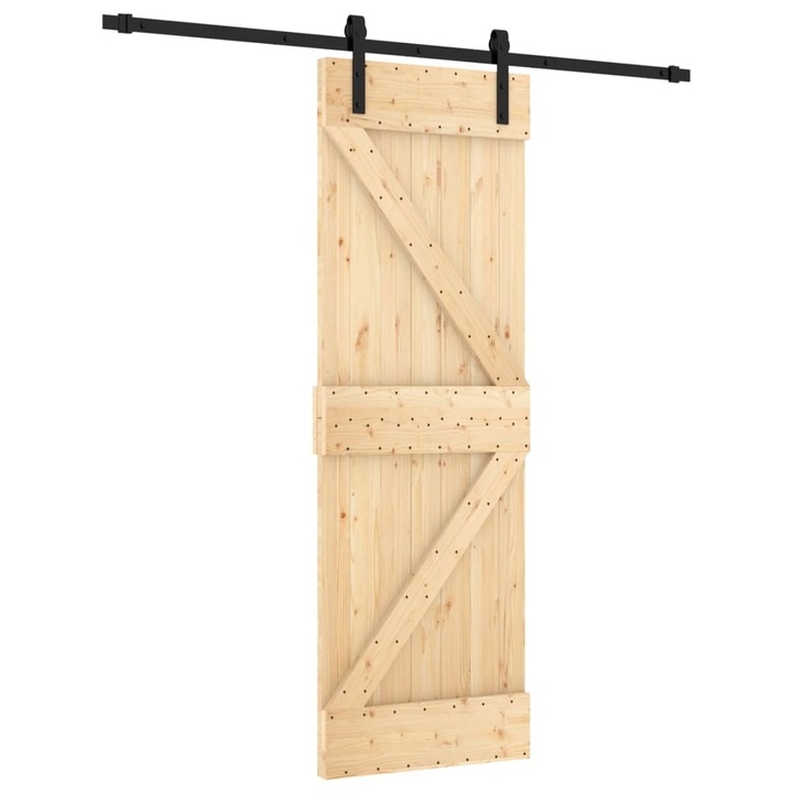 Плъзгаща врата vidaXL, с монтажни части, 70x210 см, 25.71 Kg, Борово дърво масив