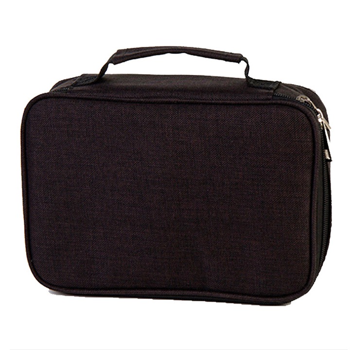 Многофункционален моливник, платно, черен, 72 гнезда, водоустойчив, 23x17см