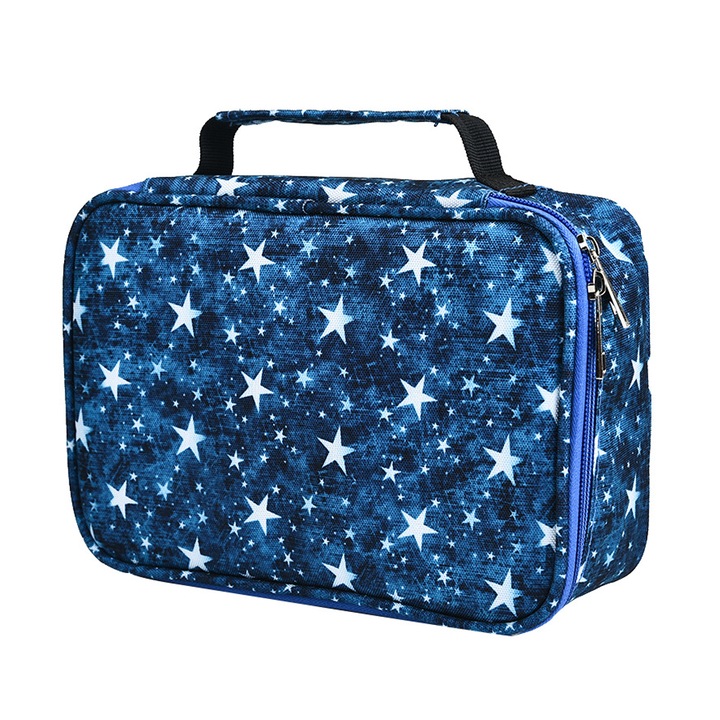 Penar cu multiple compartimente, capacitate mare, panza, albastru/alb, 22.5x15x6.5cm