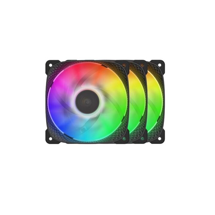 Ventilator PC Geometric Future Squama 2505 Set 3 bucati, 2000rpm, RGB, 12x12cm, negru