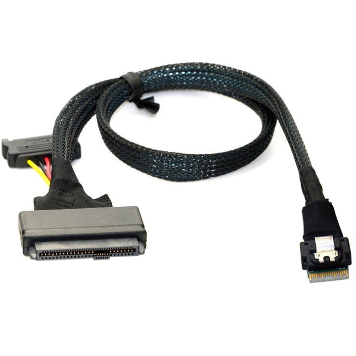 Кабел Mini SAS HD SFF-8643 към U.2 SFF-8639, вътрешен, меден, черен, 0.5m