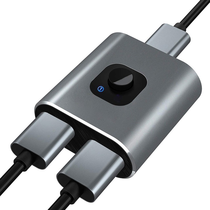 HDMI превключвател HDMI сплитер 4K, двупосочен алуминий 2 входа 1 изход, не е необходимо външно захранване