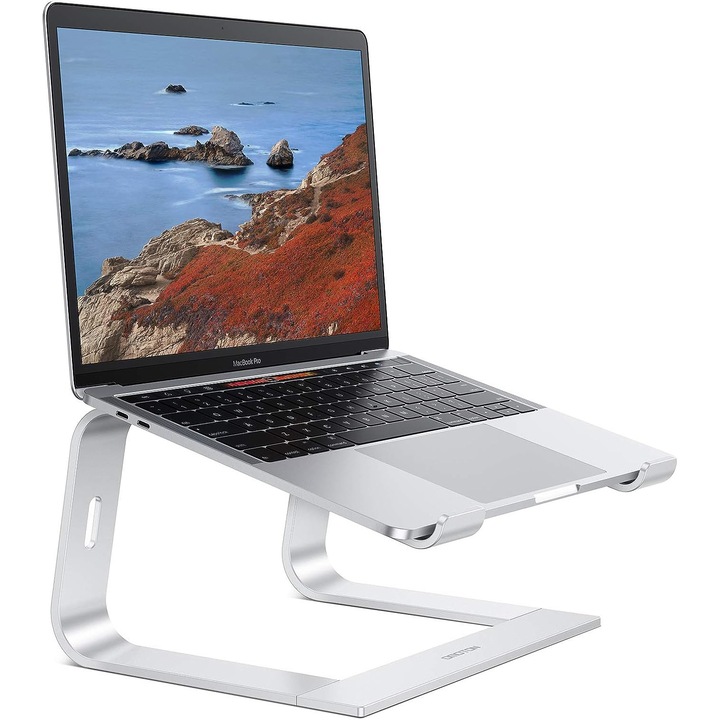 Suport laptop, QttvbTna, design ergonomic, aluminiu, argintiu, 10-15.6 inch