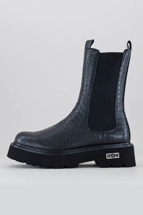 Cult, Ghete Chelsea din piele ecologica cu aspect de piele de crocodil, Negru, 39