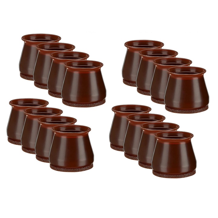 Set 16 picioruse anti-derapante pentru scaun, masa, fotoliu sau mobilier, Aneaseit, din silicon, maro, 38 mm