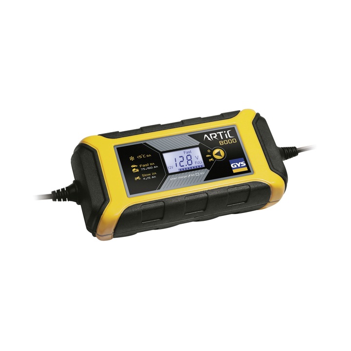 Зарядно устройство Gys Artic 8000, 12V - 8A, импулсно зареждане, жълт, 200х96х65мм