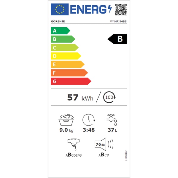 Masina de Spalat Rufe Frontala GORENJE WNHPI94BS, SteamTech, 9 kg, 1400rpm, Clasa B, Alb