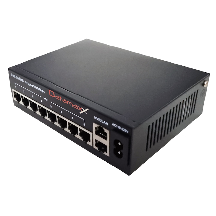 Суич Datamaxx 8 порта 10/100 PoE+ и 2 ъплинк порта RJ45 120W RX-NF1008