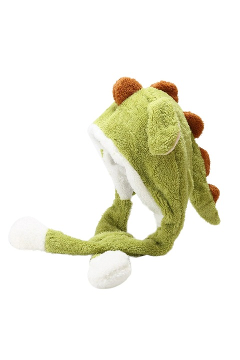 Caciula pentru adulti, model moale si calduros cu dinozaur, tematica jurasic world, unisex, verde, EFAYN