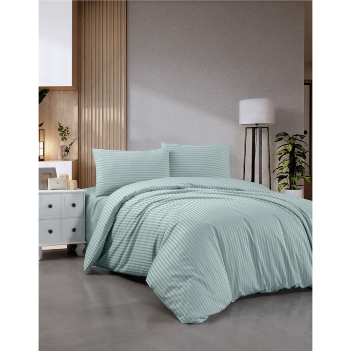 Спално бельо Damask Home Still, За 2 души, Плик за завивка 200x220 см, Чаршаф 240x260 см, Две калъфки за възглавница 50x70 см, Полипамук, Плат дамаска, Зелен