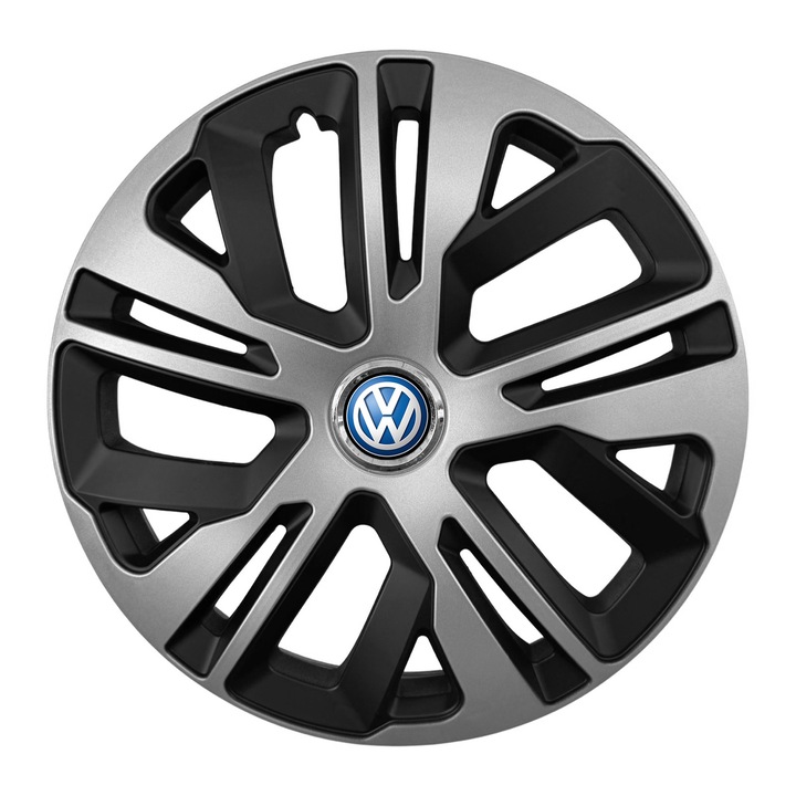 Set 4 Capace Roti AutoSSF ® R15, Potrivite Jantelor de 15 inch, pentru VW, Model RAVEN II bicolor, Sigla Albastra