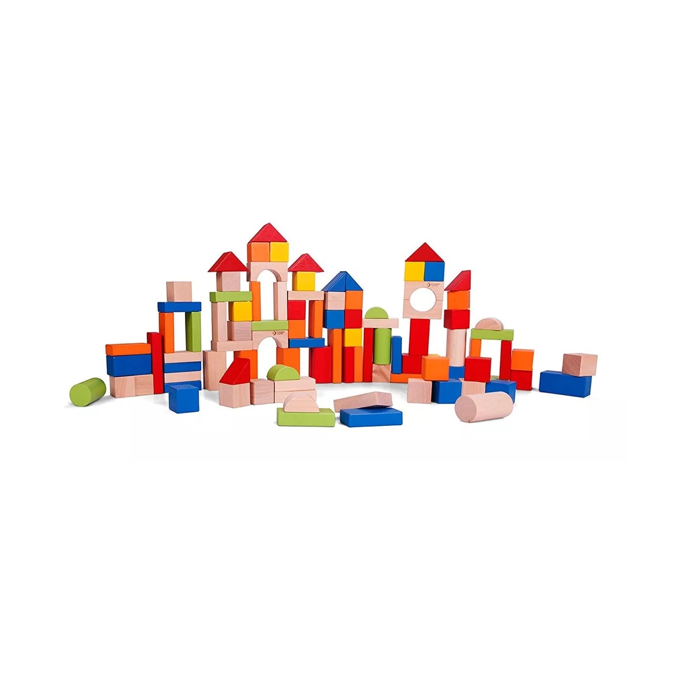 Set 100 cuburi de constructie din lemn Classic World, +12 luni - eMAG.ro