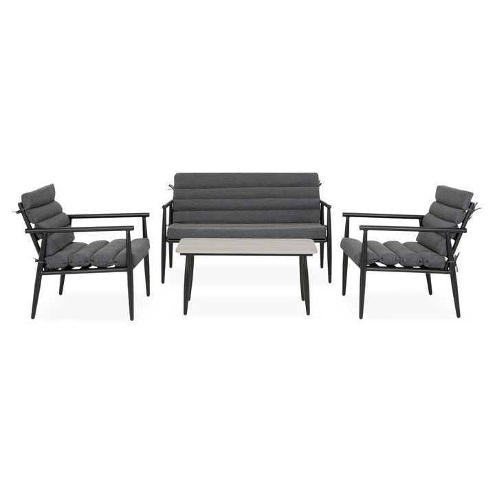 Set mobilier gradina/terasa, canapea 2 locuri, 2 fotolii si masuta, Maison Mex NANTES, negru/gri