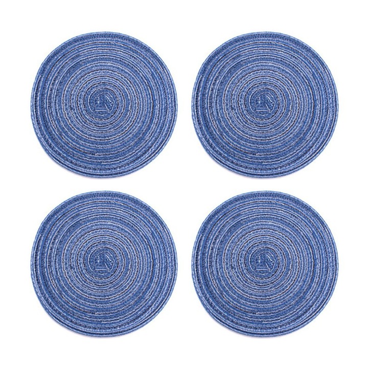 Set 4 suporturi farfurie, Bumbac/Polipropilena, 36x36cm, Albastru