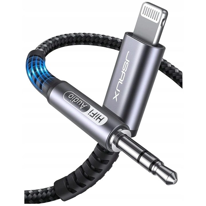 Аудио кабел, съвместим с Apple, JSAUX, Lightning to Jack 3.5 mm, 1.8 m, сив