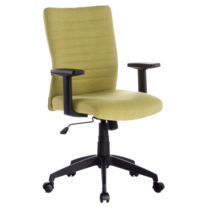 Ergonomikus irodai szék QMOBILI Limbo Plus Green, szövet, állítható deréktámasz, 1D állítható fogantyúk, PP talp, gumi görgők