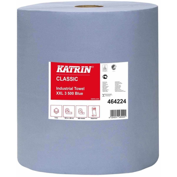 Prosop hartie industrial Katrin xxl, albastru, 3 straturi, 340 mm x 380 mm x 190 m, 500 foi, 2buc