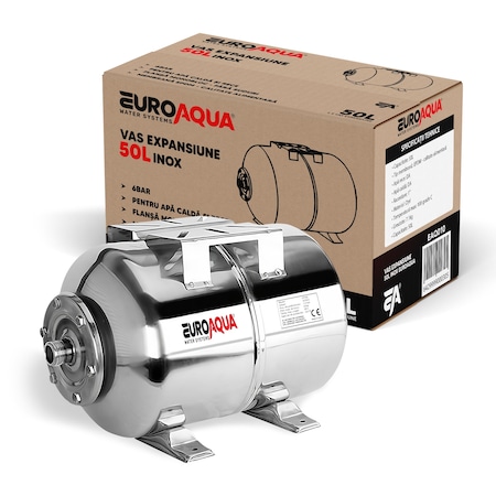 Vas expansiune Hidrofor 50 litri INOX, orizontal, EUROAQUA®, Rezervor tip butelie cu membrana alimentara interschimbabila inclusa, 8 bar