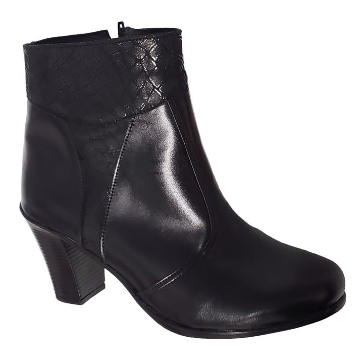 Botine dama cu toc din piele naturala Elle, Negru