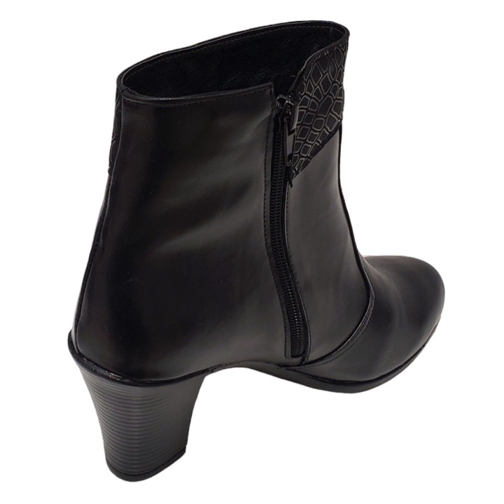Botine dama cu toc din piele naturala Elle, Negru