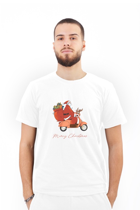 Tricou pentru barbati personalizat cu imagine Vine mos craciun, Bumbac, Alb, 2XL