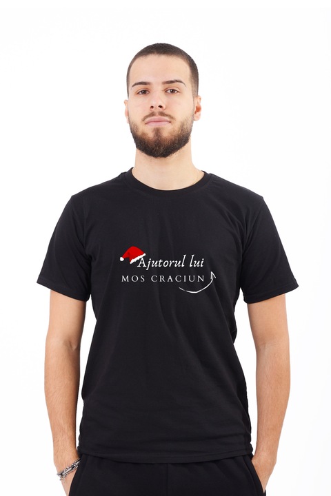 Tricou pentru barbati personalizat cu imagine Eu sunt ajutorul lui mos craciun, Bumbac, Negru, 2XL
