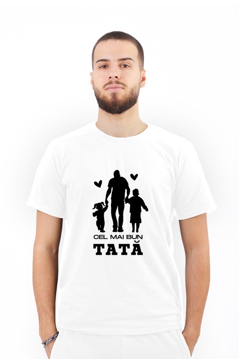 Tricou pentru barbati personalizat cu imagine Cel mai bun tata baiat si fata, Bumbac, Alb, XL