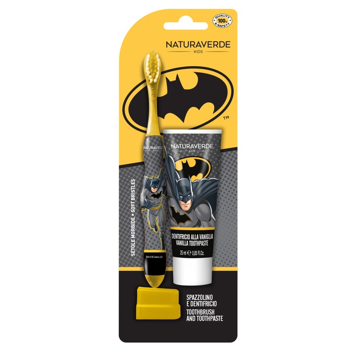 Set Pasta de dinti + Periuta dinti Batman, Naturaverde kids, 25ml + 1 buc