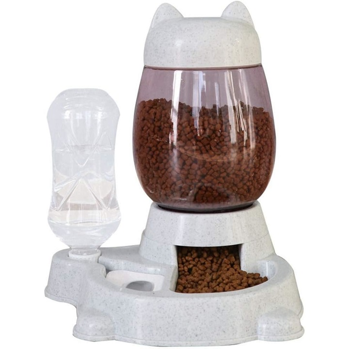 Dispenser automat apa/mancare pentru pisici, Gri, Plastic, 26x30x21cm